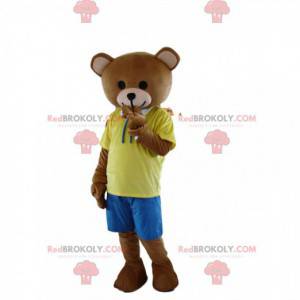 Mascotte orso bruno molto carino, costume da orsacchiotto beige