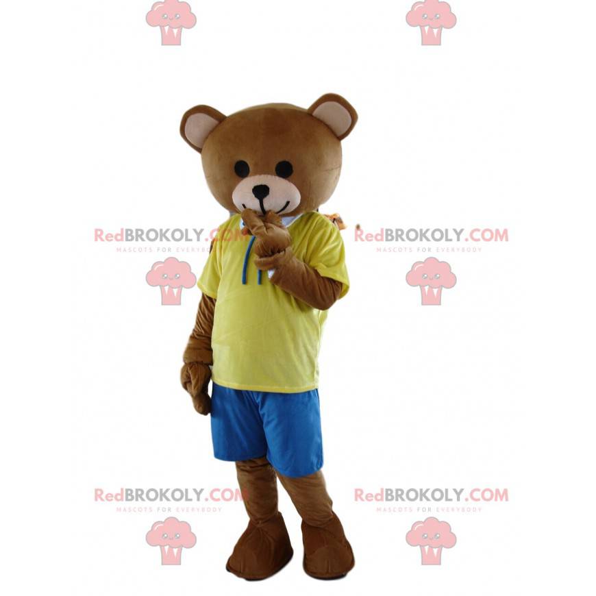 Mascotte d'ours marron très mignon, costume nounours beige -