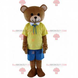 Mascotte d'ours marron très mignon, costume nounours beige -