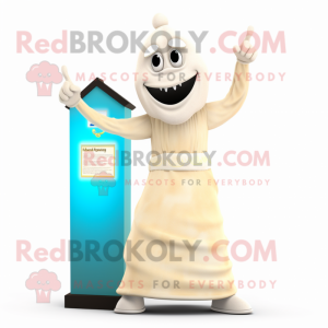 Cream Hourglass mascot costume character dressed with a Maxi Dress and Gloves