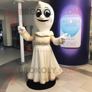 Cream Hourglass mascot costume character dressed with a Maxi Dress and Gloves