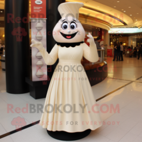 Cream Hourglass mascot costume character dressed with a Maxi Dress and Gloves
