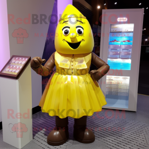Lemon Yellow Chocolate Bar mascot costume character dressed with a Skirt and Keychains