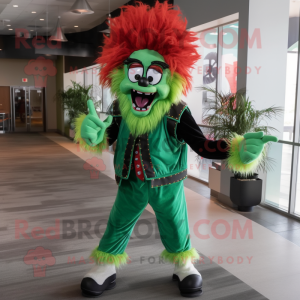 Forest Green Evil Clown mascot costume character dressed with a Flare Jeans and Backpacks