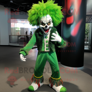 Forest Green Evil Clown mascot costume character dressed with a Flare Jeans and Backpacks