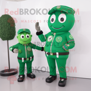 Forest Green Pizza mascot costume character dressed with a Overalls and Smartwatches