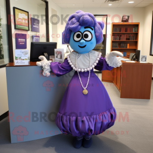 Lavender Attorney mascot costume character dressed with a Ball Gown and Bracelets