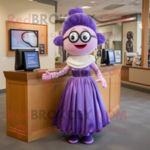 Lavender Attorney mascot costume character dressed with a Ball Gown and Bracelets