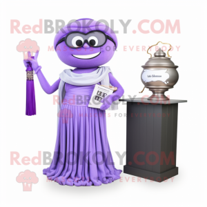 Lavender Attorney mascot costume character dressed with a Ball Gown and Bracelets