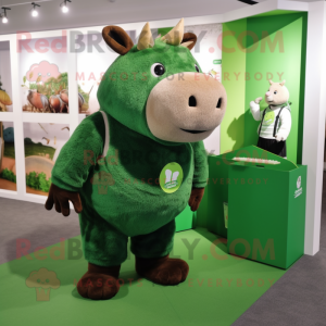 Green Woolly Rhinoceros mascot costume character dressed with a Polo Shirt and Coin purses