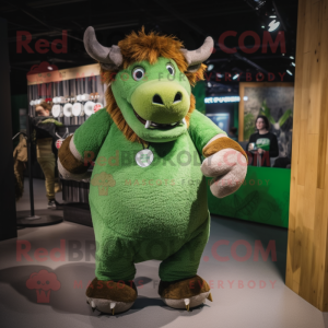 Green Woolly Rhinoceros mascot costume character dressed with a Polo Shirt and Coin purses