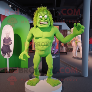 Lime Green Frankenstein'S Monster mascot costume character dressed with a One-Piece Swimsuit and Hairpins