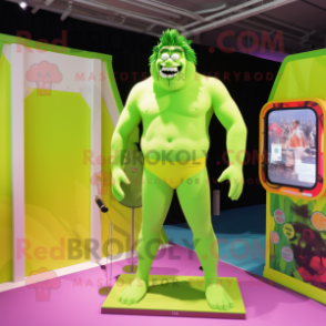 Lime Green Frankenstein'S Monster mascot costume character dressed with a One-Piece Swimsuit and Hairpins