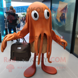 Rust Squid mascot costume character dressed with a Hoodie and Briefcases