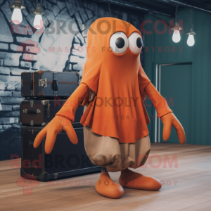 Rust Squid mascot costume character dressed with a Hoodie and Briefcases