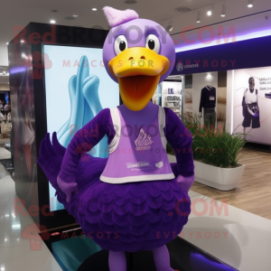 Purple Swan mascot costume character dressed with a Tank Top and Brooches