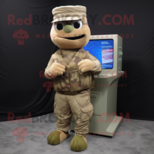 Beige American Soldier mascot costume character dressed with a Cargo Pants and Coin purses