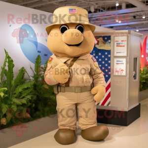 Beige American Soldier mascot costume character dressed with a Cargo Pants and Coin purses