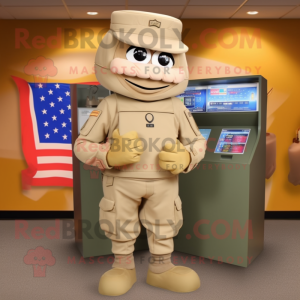 Beige American Soldier mascot costume character dressed with a Cargo Pants and Coin purses