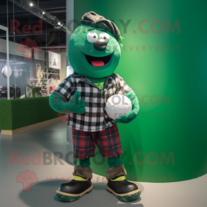 Green Rugby Ball mascot costume character dressed with a Flannel Shirt and Anklets