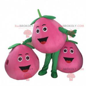 Mascot melocotón rosa, traje de pera gigante, fruta rosa -