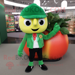 Forest Green Grapefruit mascot costume character dressed with a Leather Jacket and Coin purses
