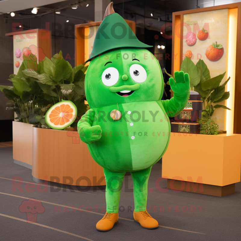 Forest Green Grapefruit mascot costume character dressed with a Leather Jacket and Coin purses