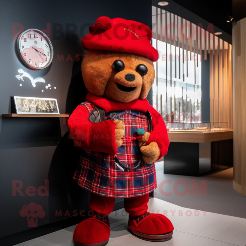Red Bagpipe mascot costume character dressed with a Sweatshirt and Bracelet watches Red Bagpipe mascot costume character dressed with a Sweatshirt and Bracelet watches