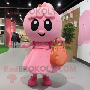 Pink Apricot mascot costume character dressed with a Mini Dress and Handbags