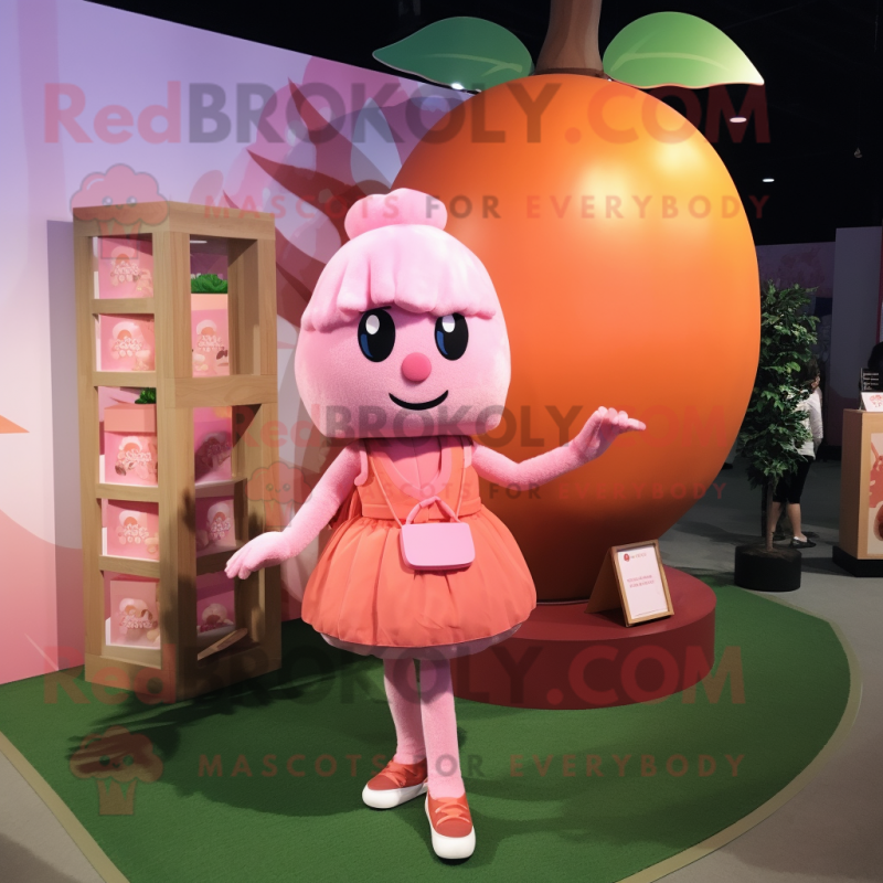 Pink Apricot mascot costume character dressed with a Mini Dress and Handbags