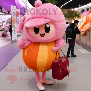 Pink Apricot mascot costume character dressed with a Mini Dress and Handbags