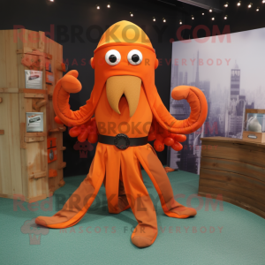 Orange Kraken mascot costume character dressed with a Culottes and Belts