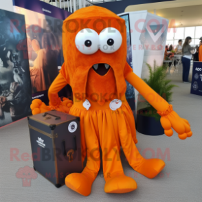 Orange Kraken mascot costume character dressed with a Culottes and Belts