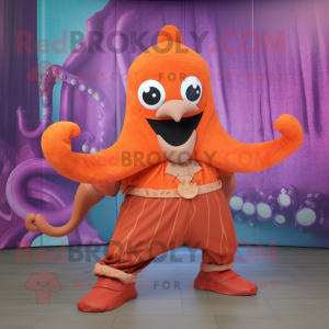 Orange Kraken mascot costume character dressed with a Culottes and Belts