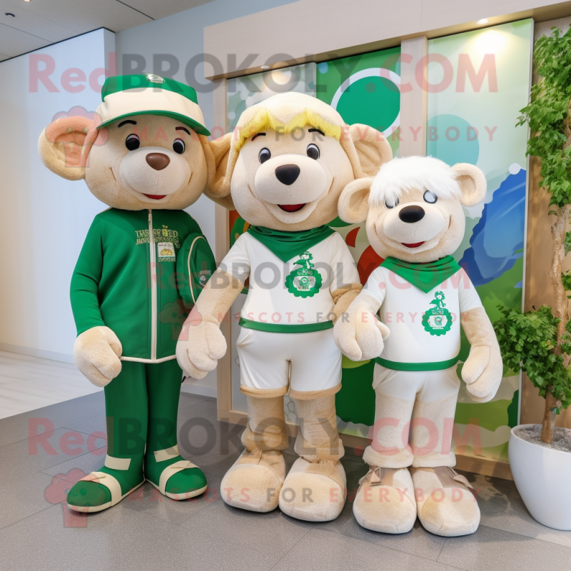 Beige Bunch Of Shamrocks mascot costume character dressed with a Polo Tee and Scarves Beige Bunch Of Shamrocks mascot costume character dressed with a Polo Tee and Scarves