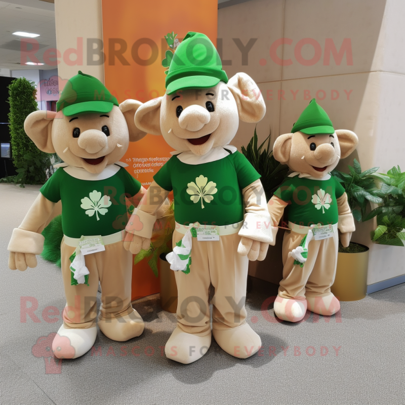 Beige Bunch Of Shamrocks mascot costume character dressed with a Polo Tee and Scarves Beige Bunch Of Shamrocks mascot costume character dressed with a Polo Tee and Scarves