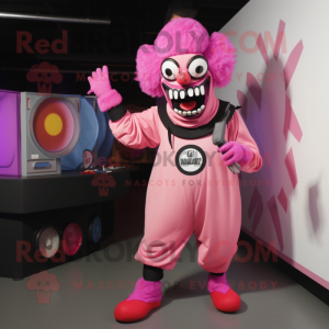 Pink Evil Clown mascot costume character dressed with a Tank Top and Foot pads