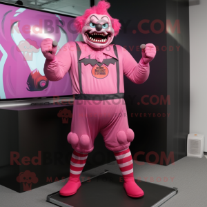 Pink Evil Clown mascot costume character dressed with a Tank Top and Foot pads