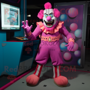Pink Evil Clown mascot costume character dressed with a Tank Top and Foot pads
