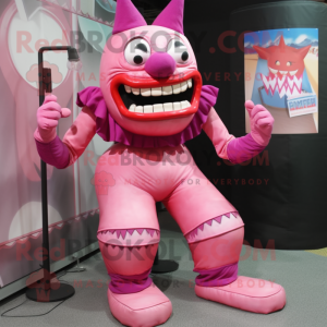 Pink Evil Clown mascot costume character dressed with a Tank Top and Foot pads