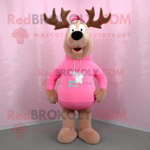 Pink Elk mascot costume character dressed with a Long Sleeve Tee and Keychains