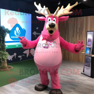 Pink Elk mascot costume character dressed with a Long Sleeve Tee and Keychains