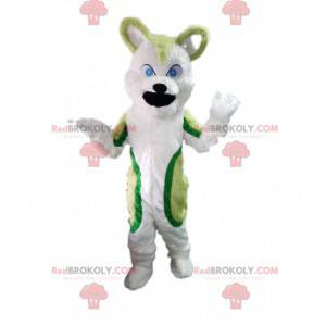 Mascote de cachorro husky verde e branco, fantasia de cachorro