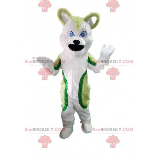 Grön och vit husky hundmaskot, varghunddräkt - Redbrokoly.com