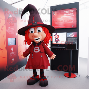 Red Witch'S Hat mascot costume character dressed with a Oxford Shirt and Suspenders