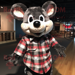 Black Mouse mascot costume character dressed with a Flannel Shirt and Ties