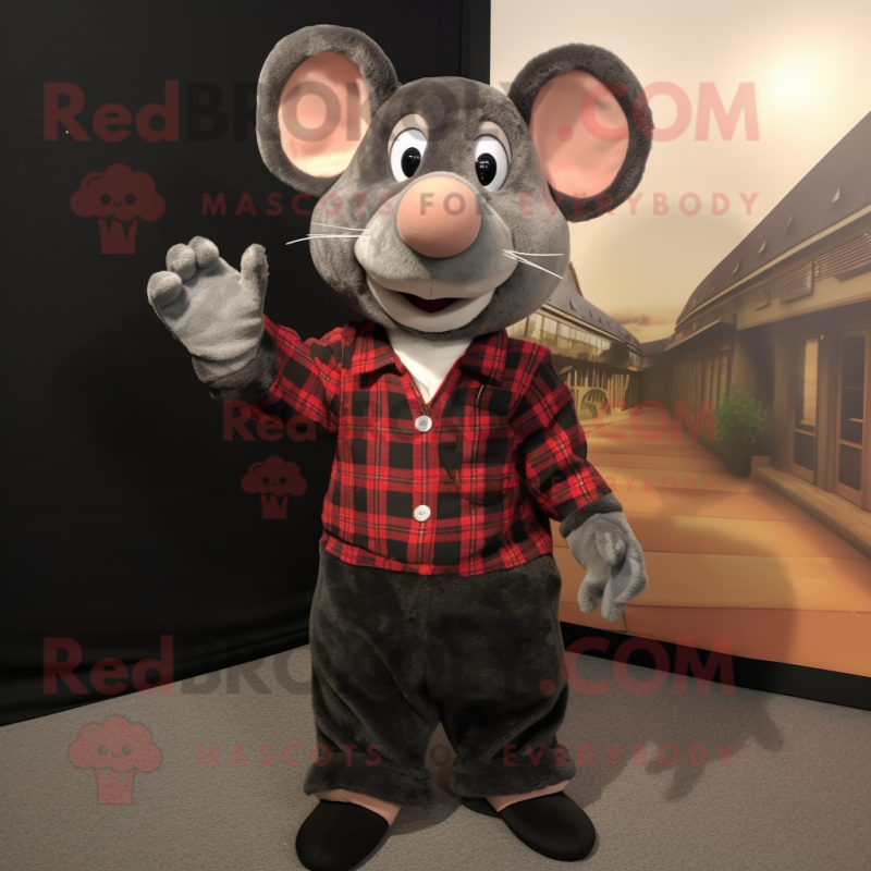 Black Mouse mascot costume character dressed with a Flannel Shirt and Ties