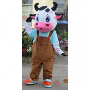 Mascote vaca com macacão marrom - Redbrokoly.com
