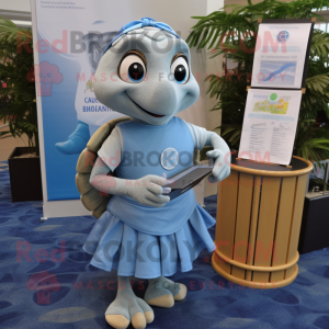 Gray Sea Turtle mascot costume character dressed with a Pencil Skirt and Keychains