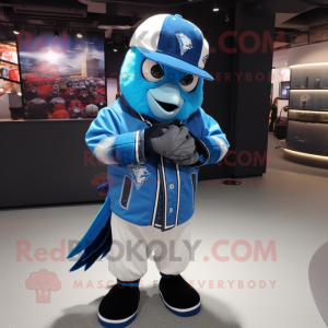 Cyan Blue Jay maskot drakt...